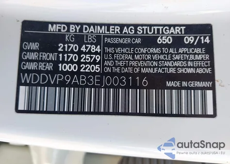 2014 Mercedes-Benz B-Class Electric Drive z USA, uszkodzony, nr VIN WDDVP9AB3EJ003116